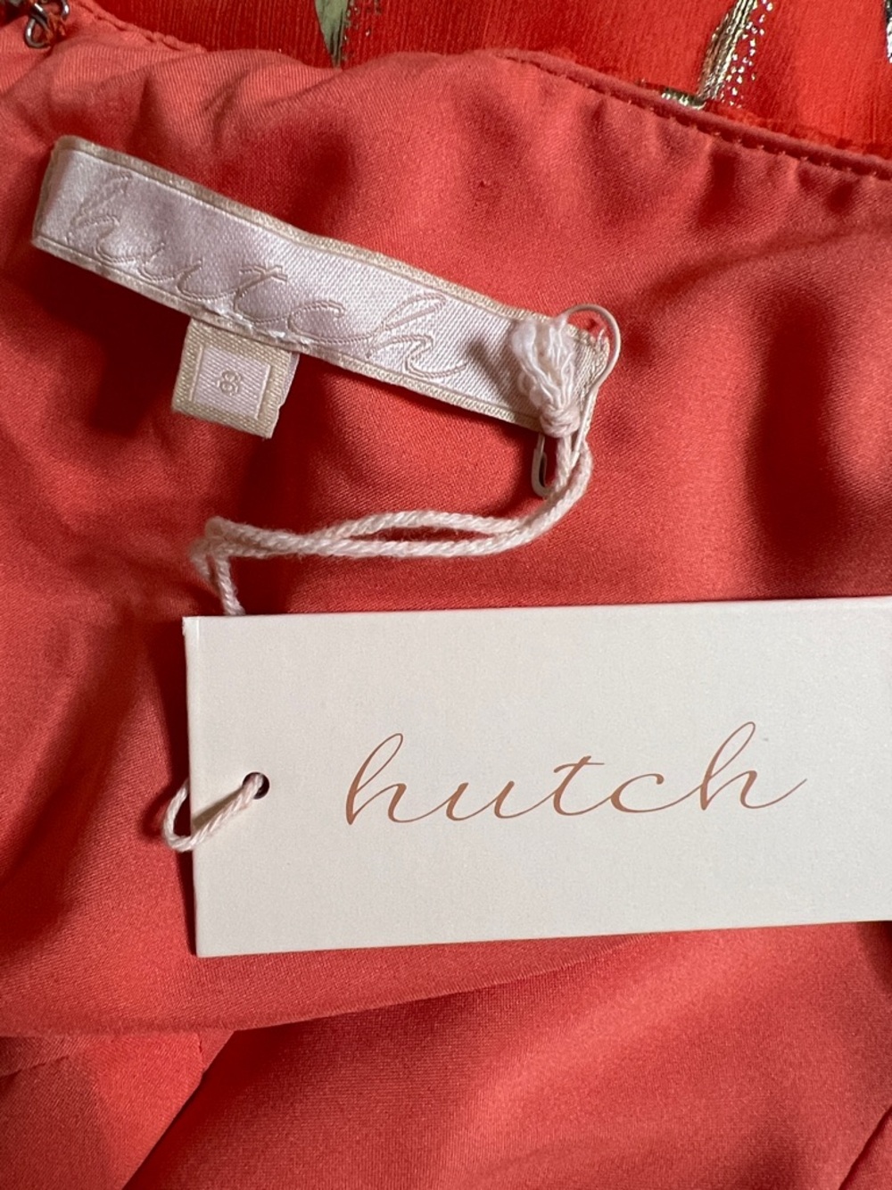🍑🧶🥭🏵️Hutch Coral Mini Dress with Metallic Leaf Accents - Picture 4 of 4